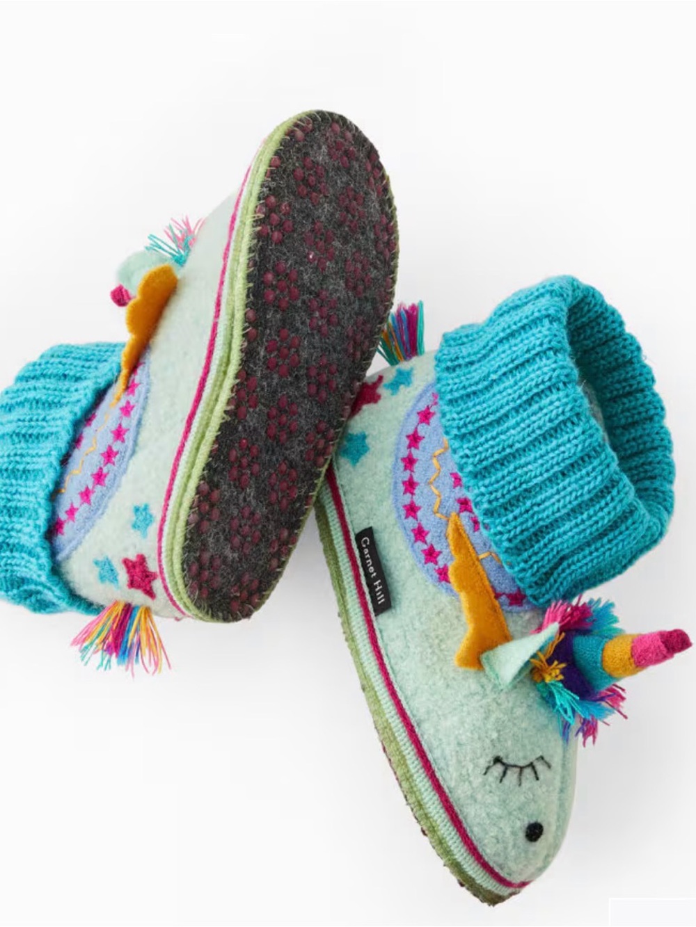NWOT Haflinger for Garnet Hill Boiled Wool Unicorn Slippers Size 13